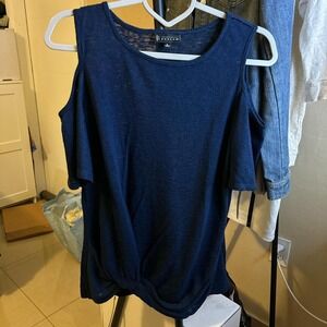 Bobeau Womens Blue Short Sleeve T-Shirt Small